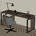Modern Office Desk And Chair Set With Wooden Top Metal Legs And Desk Lamp Accessories