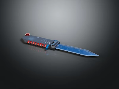 Modern Tactical Weapon Knife With Blue Sharp Blade Red Accent Handle And Metal Construction Design 3d model