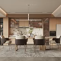 Modern Restaurant Interior With Open Layout Wooden Dining Table And Chairs 3d model