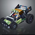 Pixel Style Off Road Vehicle With Large Tires And Driver Character In Bright Colors