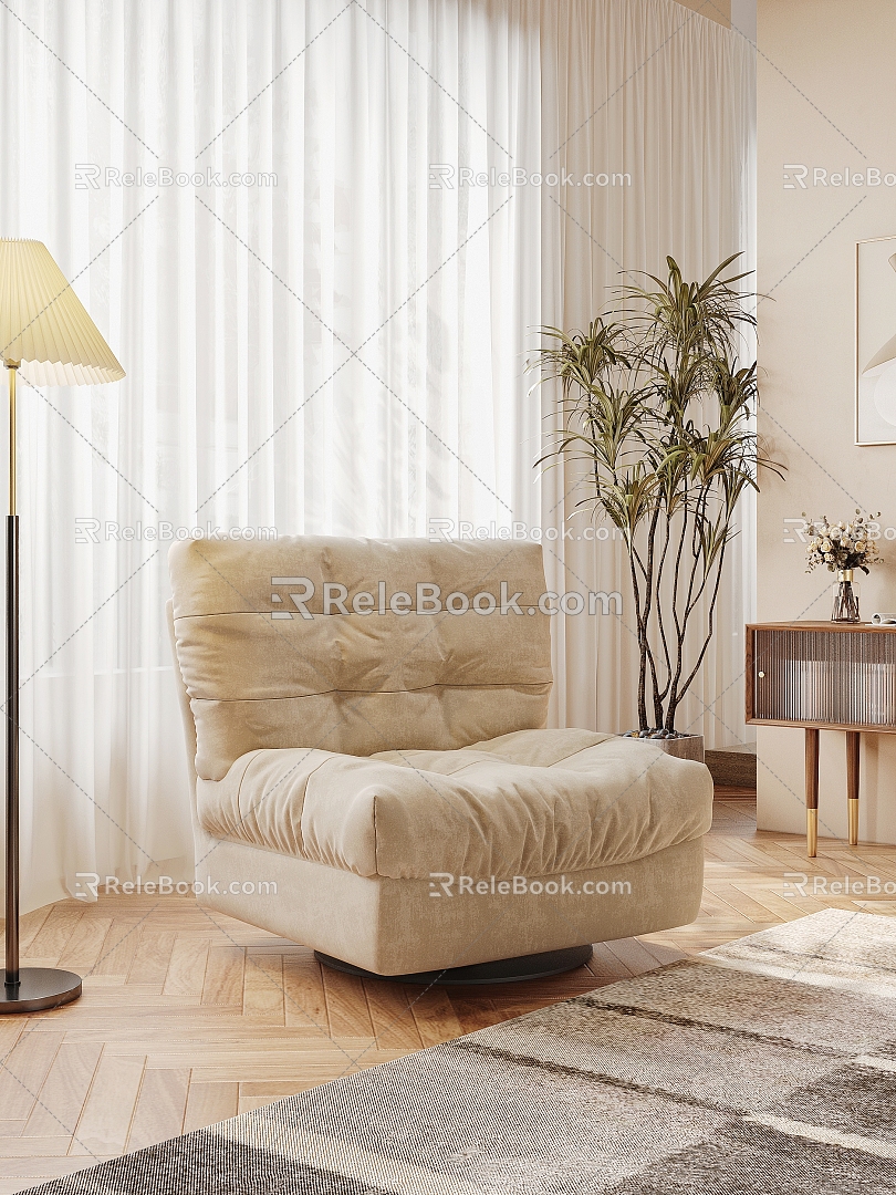 Single Sofa Combination Casual Chair Cloud Sofa Cloud Casual Chair Cream Style Sofa Rotating Casual Chair 3d model