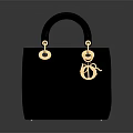 Elegant Black Quilted Handbag With Golden Handle And Branded Charm Decoration