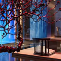 Modern Clubhouse Interior Design With Glass Partitions Lighting Fixtures And City Skyline View