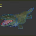 Realistic Prehistoric Reptile Dinosaur Model With Open Mouth Sharp Teeth And Green Orange Skin