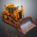 Heavy Duty Yellow Bulldozer With Metal Tracks And Large Front Blade