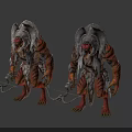 Lizard Warrior Creature In Spiked Metal Armor With Bow And Red Orange Scales