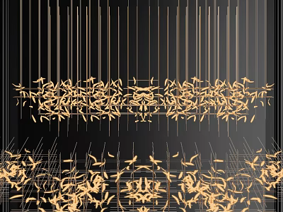 Golden Chandelier With Slim Golden Strips And Feather Like Decorations On Black Background 3d model