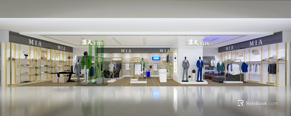 MIA TIBO Fashion Clothing Store Interior With Mannequins And Apparel Displays 3d model 