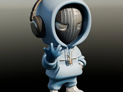 Man in Blue Hoodie Wearing Headphones Waving Hand With Chain Accessory 3d model
