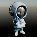Man in Blue Hoodie Wearing Headphones Waving Hand With Chain Accessory
