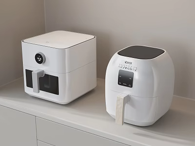 Modern Stylish White Kitchen Appliances Two Air Fryers On Countertop 3d model