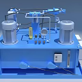 Blue Hydraulic Industrial Equipment With Dual Motors Pipes Gauges And Valves On Stable Base
