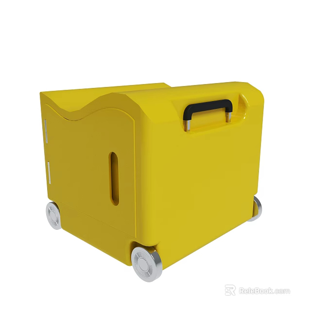 Yellow Plastic Storage Box With Wheels And Black Handle For Easy Transport 3d model 