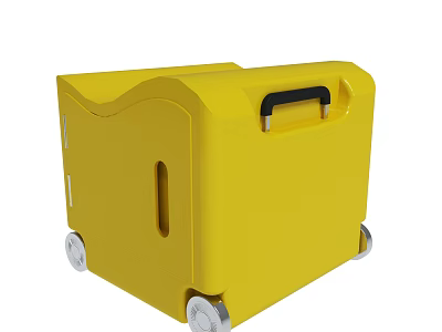 Yellow Plastic Storage Box With Wheels And Black Handle For Easy Transport 3d model