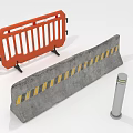 Traffic Safety Barriers Including Orange Plastic Fence Gray Concrete Block With Yellow Black Stripes Silver Bollard