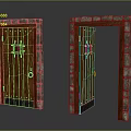 Stone Door Frames With Wooden Doors Closed And Open Metal Accents