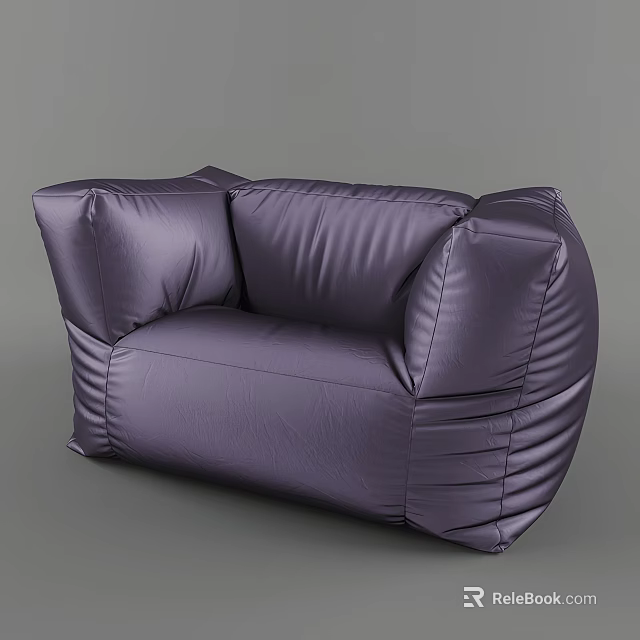 Purple Leather Single Sofa with Pleated Design and Rounded Thick Backrest Armrests 3d model