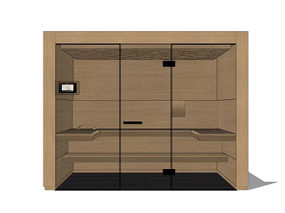 Wooden Shower Sauna Interior Design With Glass Door Seating And Control Panel 3d model