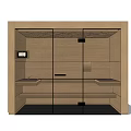 Wooden Shower Sauna Interior Design With Glass Door Seating And Control Panel