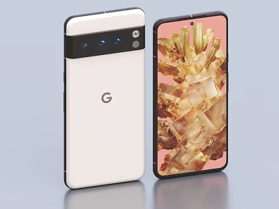 Google Pixel Smartphone White Rear Triple Camera Setup And Crystal Display Screen 3d model