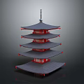 Traditional Five Story Pagoda Architecture With Gray Roof And Red Structure Design