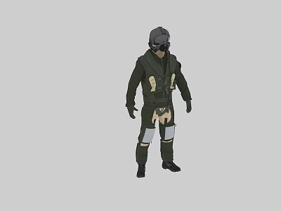 Game Movie Character In Green Flight Suit With Helmet And Goggles 3d model
