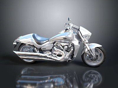 Silver Polished Motorcycle Featuring Modern Cruiser Design Chrome Accents And Reflective Surface 3d model