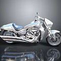 Silver Polished Motorcycle Featuring Modern Cruiser Design Chrome Accents And Reflective Surface