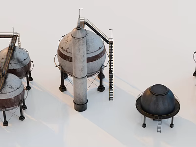 Industrial Equipment with Various Shapes Sizes Ladders Pipes and Metal Structure 3d model
