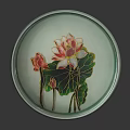 Elegant Green Round Decorative Plate With Lotus Flower And Leaves Design