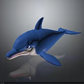 3D Rendered Blue Dolphin Character Toy With Shiny Surface And Reflective Base