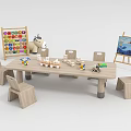 Wooden Children's Table with Chairs Building Blocks Toys and Easel in Kids Activity Space