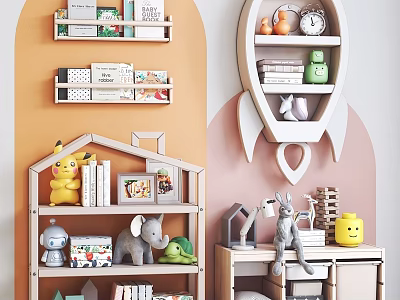 Kids Room Sofa Combination With Toy Shelves Stuffed Animals And Books 3d model