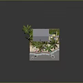 Multi Story Yellow Beachfront Building Model With Palm Trees And Colorful Beach Umbrellas