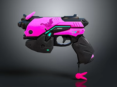 Pink Cyberpunk Pistol With Black Green Accents And Rabbit Shaped Charm 3d model