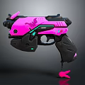 Pink Cyberpunk Pistol With Black Green Accents And Rabbit Shaped Charm