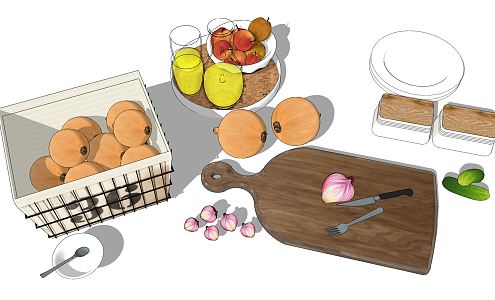 Modern Kitchen Supplies Kitchen Supplies Props Fruit Vegetable Drink Combination 3d model