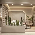 Modern Specialty Store Interior Featuring Round Pendant Light Staircase Plants And Display Wall