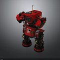 Red Mechanical Robot With Antenna Tracked Legs And Armored Body