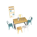 Colorful Dining Chairs Around Wooden Dining Table With Vase And Bookshelf In Modern Room