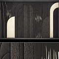 Modern Bedroom Accent Wall With Black Leather Stitched Geometric Patterns And Decorative Lines