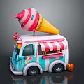 Colorful Ice Cream Truck With Giant Cone And Candy Basket