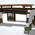 Traditional Chinese Style Gateway With Wooden Roof Stone Accents White Walls And Potted Plants