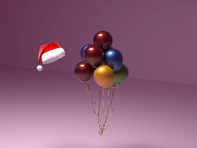 Purple Wall With Santa Hat And Colorful Balloons For Christmas Decoration 3d model
