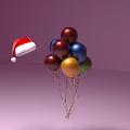 Purple Wall With Santa Hat And Colorful Balloons For Christmas Decoration