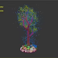 Cartoon Scene With Green Leafy Tree Trunk Mushrooms Stones And Flowers