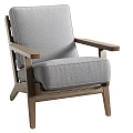 Comfortable Leisure Chair With Walnut Wooden Frame And Light Beige Fabric Cushion Draped Herringbone Blanket