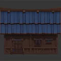 Cartoon Scene Of A Wooden House With Blue Roof Steps Door And Windows Design