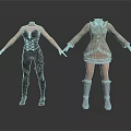 Stylish Clothing Sets On Mannequins Featuring Black Leather Outfit Beige Coat Skirt And Gray Boots