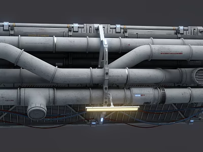 Large Industrial Steel Pipes Arranged With Metal Support Brackets And Bright Light 3d model